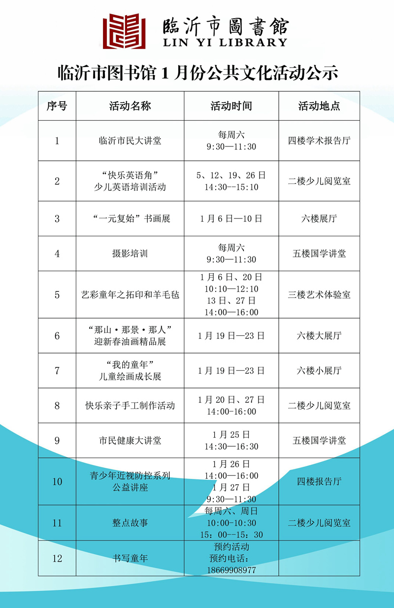 临沂市图书馆2019年1月份公共文...