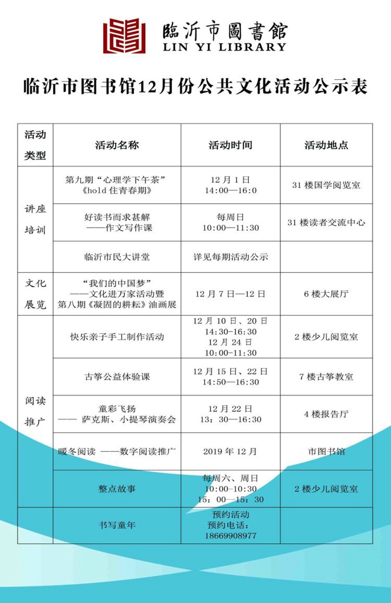 临沂市图书馆2019年12月份公共...